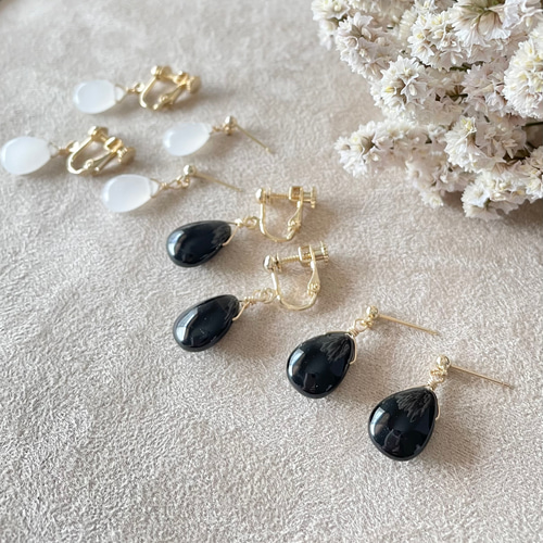 漆黒の一粒ピアス・イヤリング＊モリオン(黒水晶)AAA＊金属