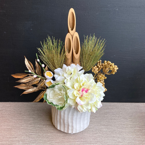 数量限定【大人気】お正月 ミニ門松L ーゴールド／ホワイト しめ縄