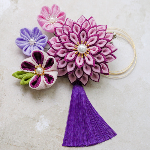 つまみ細工【 紫×ピンク】髪飾り 七五三 成人式 卒業式 その他ヘア