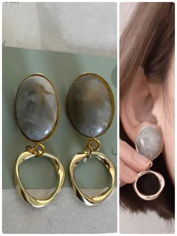 gray stone cabochon earring 1枚目の画像