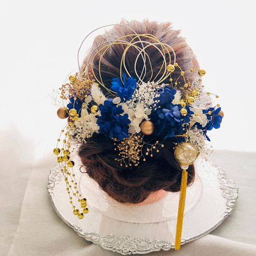 プリザーブドフラワーブルー パールチェーンタッセル紫陽花 プリザーブドフラワーブルー パールチェーンタッセル紫陽花