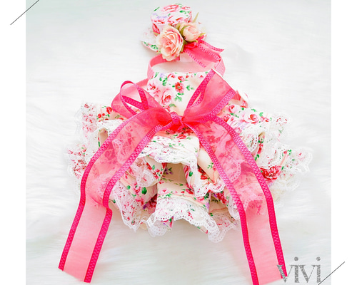 うさぎ用】お花のフリルドレス 高級 【送料無料】 ペット服