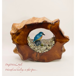 一つ限りの流木アート カワセミ ジオラマ 流木 フィギュア 置物 鳥 インテリア レジン テラリウム 水辺 N4 7枚目の画像