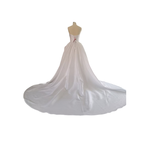 ウェディングドレス ベアトップ オフホワイト 光沢サテン 花嫁  