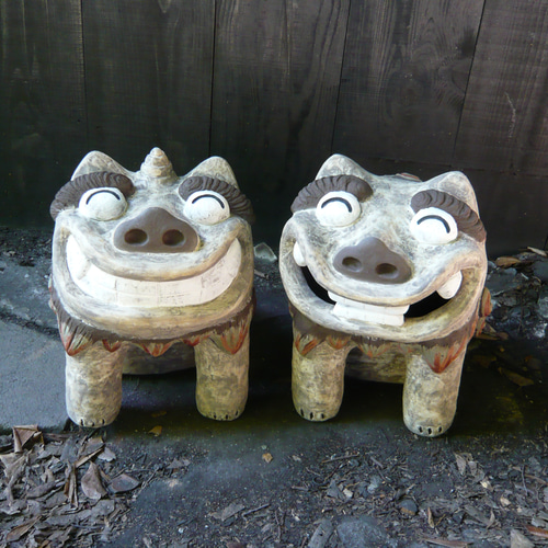 狛犬（特大） O-309-310 陶製 /Komainu/陶瓷狗雕像。 その他置物