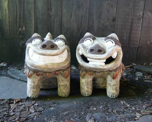 狛犬（特大） O-309-310 陶製 /Komainu/陶瓷狗雕像。 その他置物