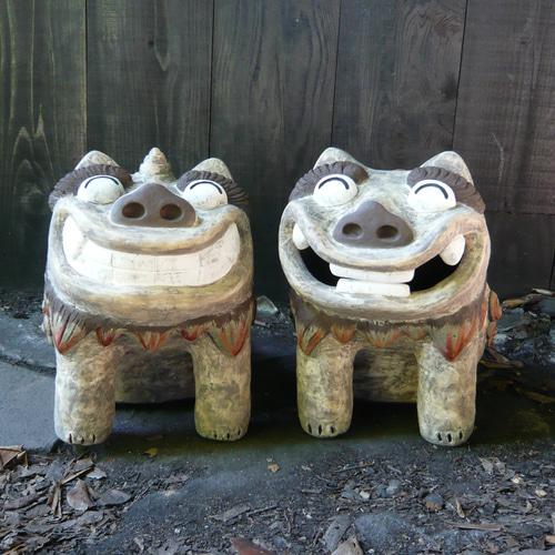狛犬（特大） O-309-310 陶製 /Komainu/陶瓷狗雕像。 その他置物