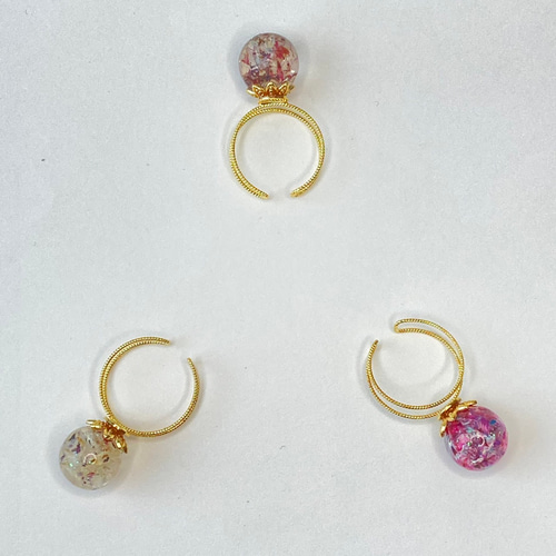 ドライフラワー×ラメ リング 指輪 フリーサイズ ゆめかわ レジンの