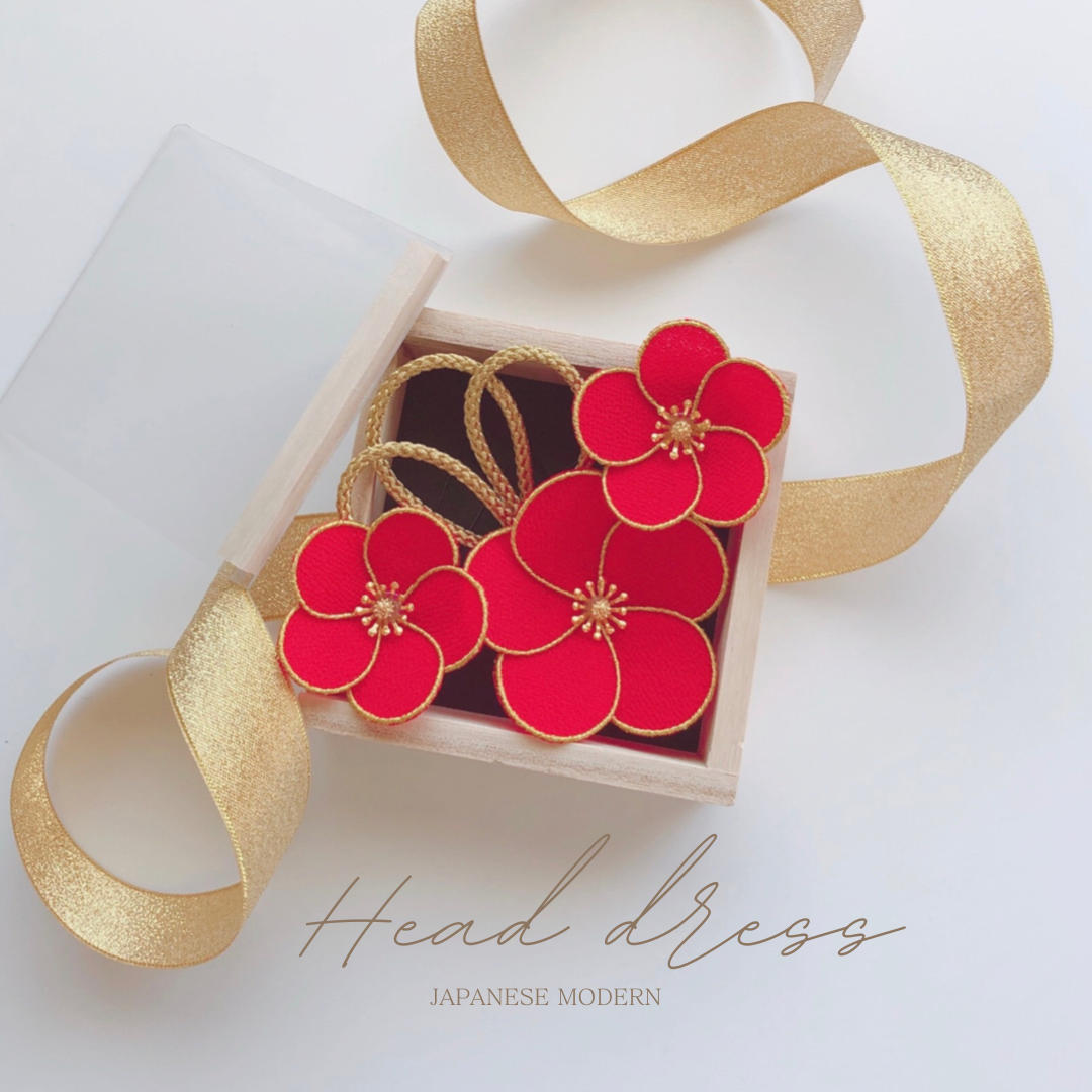 【再販】カメリア 梅 椿 成人式前撮り 振袖コーデ アンティーク着物ヘア 打掛け 古典柄 和装髪飾り 結婚式 赤×金