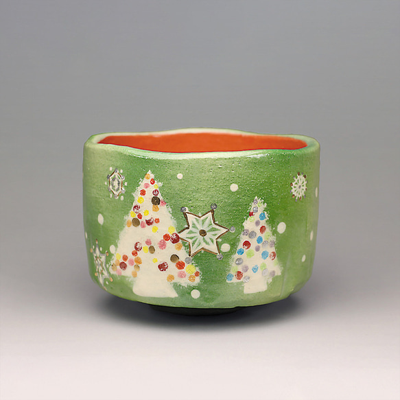 楽焼茶碗「雪のクリスマス」 抹茶碗 茶道具 手描き クリスマス 楽焼茶碗「雪のクリスマス」 抹茶碗 茶道具 手描き クリスマス