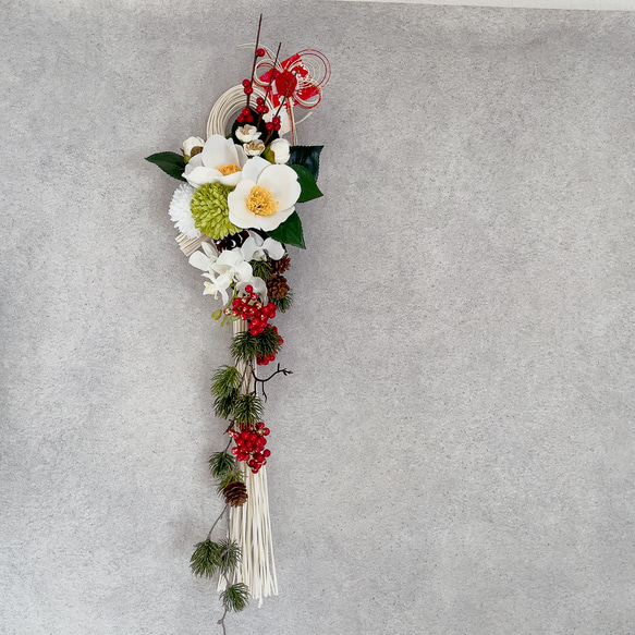 白椿のしめ縄飾り　アーティフィシャルフラワー 6枚目の画像