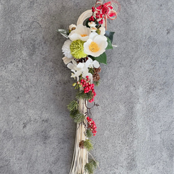 白椿のしめ縄飾り　アーティフィシャルフラワー 2枚目の画像