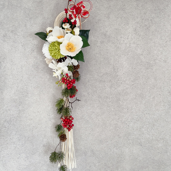 白椿のしめ縄飾り　アーティフィシャルフラワー 4枚目の画像