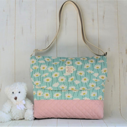 25×35蓋付きキッズショルダーバッグ 北欧デイジー×キルティング