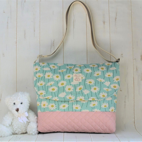 25×35蓋付きキッズショルダーバッグ 北欧デイジー×キルティング