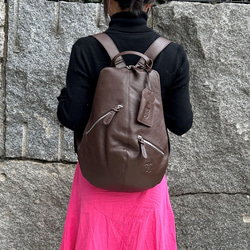 <50％OFFSALE> 【カードケース付き カラフルビーンズリュックR 】レザーリュック（本革) CHOCO 1枚目の画像