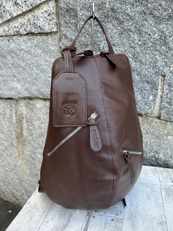 <50％OFFSALE> 【カードケース付き カラフルビーンズリュックR 】レザーリュック（本革) CHOCO 4枚目の画像