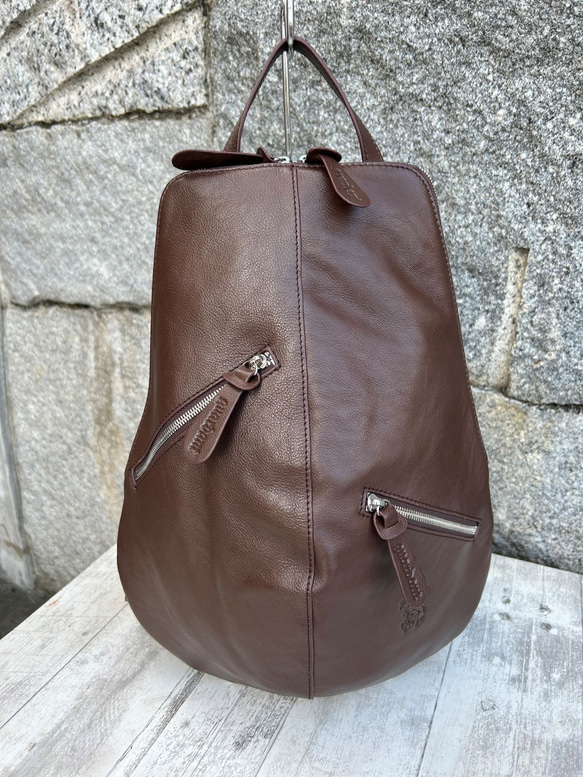 <50％OFFSALE> 【カードケース付き カラフルビーンズリュックR 】レザーリュック（本革) CHOCO 3枚目の画像