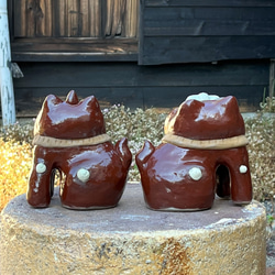 紅色守護犬（小）帶坐墊（中）O-138-139 Ceramic /Komainu/Ceramic dog statue。 第5張的照片