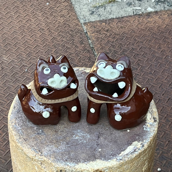 紅色守護犬（小）O-138-139 Ceramic /Komainu/Ceramic dog statue。 第1張的照片