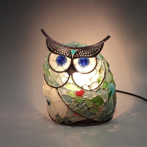 綺麗なガラス工芸品 テーブルランプ 卓上ライト フクロウ ま～るいふくろうランプ－10 スタンドライト・テーブルランプ 渚の