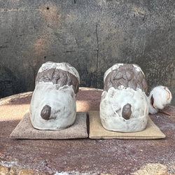 ぷふー、ぶふー狛犬　座布団（極小）付き　Ｏ-187-188　陶製　/Komainu/陶瓷狗雕像 4枚目の画像