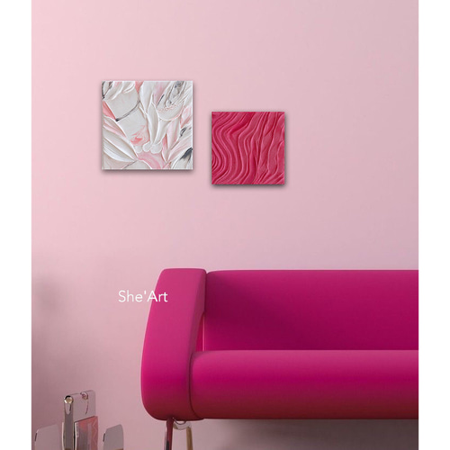 原画SM・Garden・ピンク ・北欧・モダンアート・インテリア 絵画