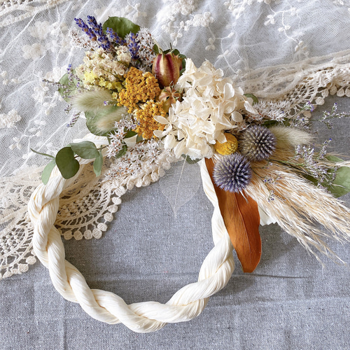 2Way横長スワッグにもなる ドライフラワーしめ縄お正月飾り creema限定