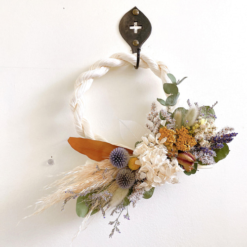 2Way横長スワッグにもなる ドライフラワーしめ縄お正月飾り creema限定