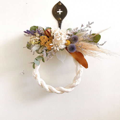 2Way横長スワッグにもなる ドライフラワーしめ縄お正月飾り creema限定