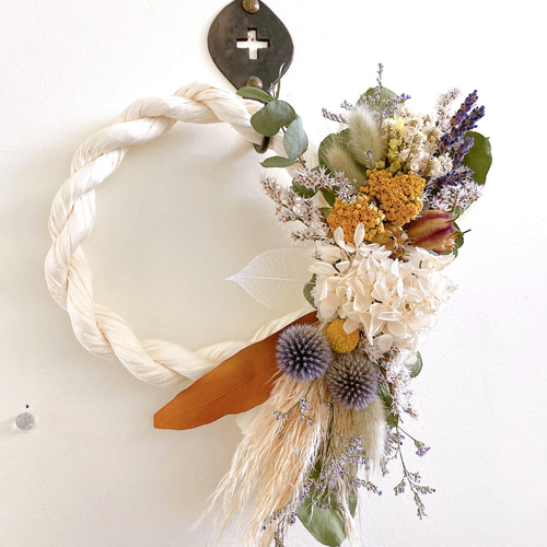 2Way横長スワッグにもなる ドライフラワーしめ縄お正月飾り creema限定