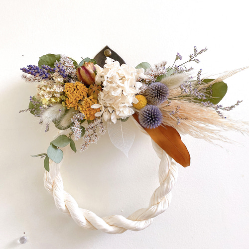 2Way横長スワッグにもなる ドライフラワーしめ縄お正月飾り creema限定