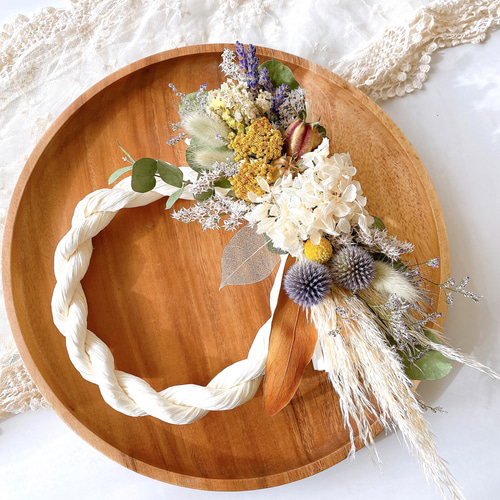 2Way横長スワッグにもなる ドライフラワーしめ縄お正月飾り creema限定