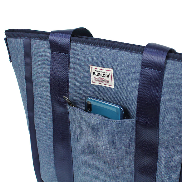 BAGCOM･麻感肩提多袋包(附長背帶)-麻藍★105413-31 第9張的照片