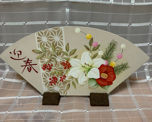 トールペイント＊扇型お正月プレート（A） その他インテリア雑貨