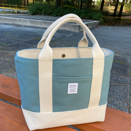 【水時計】ハンドメイドトートバッグ　帆布 帆布のトートバッグ 水色 トートバッグ Needle work 通販 15049881