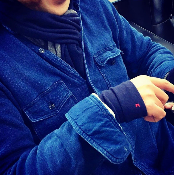 藍色藍色海軍靛藍深色冬季協調軟臂保暖器 100% 高品質羊毛手套 免費送貨 第4張的照片