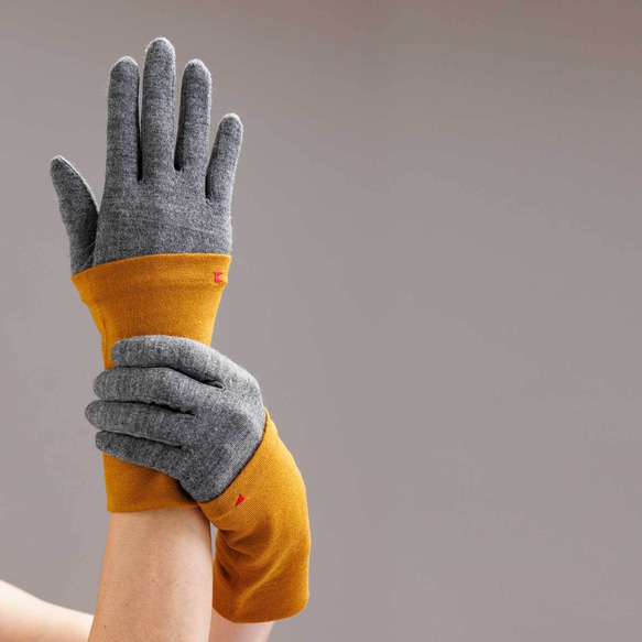 黄  冬 コーデ  やわらかい アームウォーマー 上質ウール100％ 伝統 手袋  送料無料 6枚目の画像