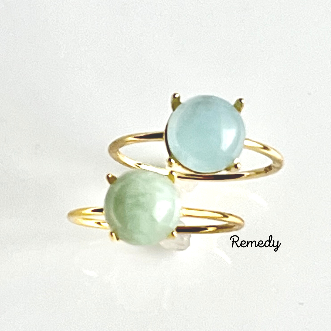 翡翠とミルキーアクアマリンのリング２本セット silver925 18KGP ５月誕生石、3月誕生石
