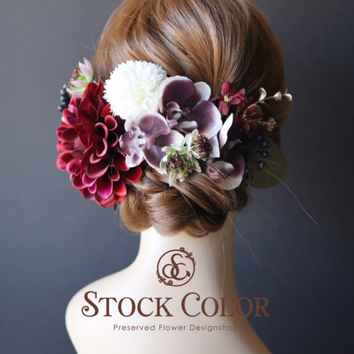 No.37✿ダリアと蘭の髪飾り✿　カラードレス　成人式　卒業式　結婚式　和装　花 cbd8f5b883eda582b949a0522a3335