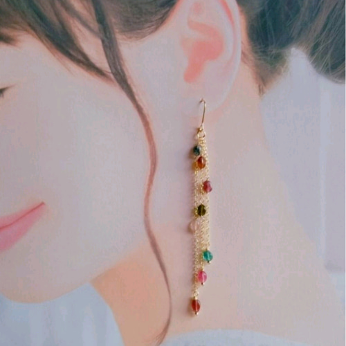 訳あり バイカラートルマリン 桜色 ピアス風 フープイヤリング