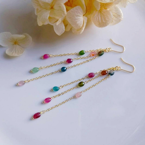 訳あり バイカラートルマリン 桜色 ピアス風 フープイヤリング