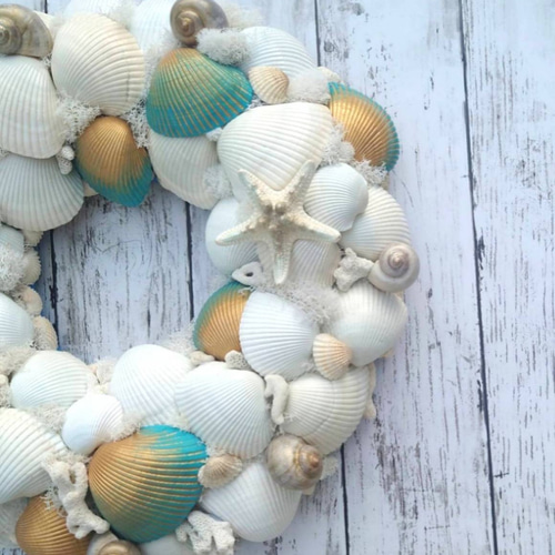 貝殻　貝殻リース　シェルリース　大小二点セット　ハワイ　南国　インテリア　海　夏 貝殻貝殻リースシェルリース大小二点セットハワイ南国インテリア海夏