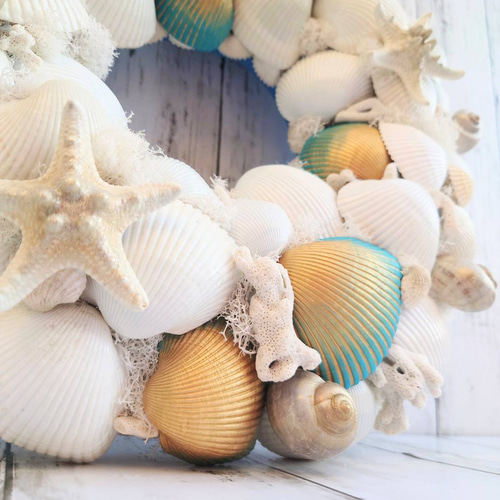 貝殻貝殻リースシェルリース大小二点セットハワイ南国インテリア海夏