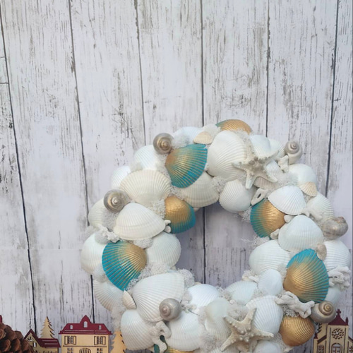 貝殻貝殻リースシェルリース大小二点セットハワイ南国インテリア海夏