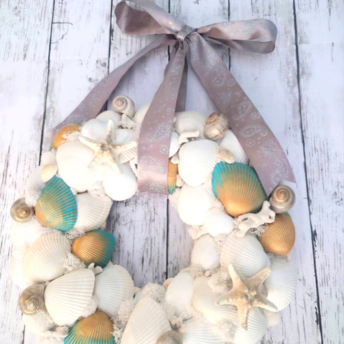 貝殻　貝殻リース　シェルリース　大小二点セット　ハワイ　南国　インテリア　海　夏 貝殻貝殻リースシェルリース大小二点セットハワイ南国インテリア海夏