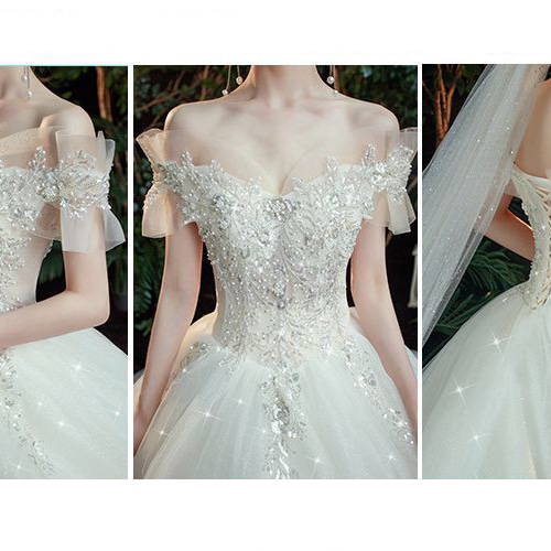 高級ウェディングドレスオーダーメイド オフショル ビスチェドレス