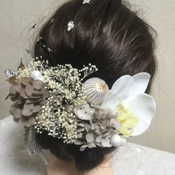和紐&和玉　ホワイト胡蝶蘭髪飾りセット　ドライフラワー　結婚式　成人式 卒業式 2枚目の画像