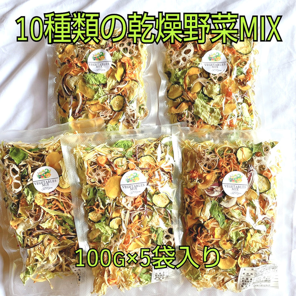 【10種類の乾燥野菜MIX】100g×5袋入り  ソフト真空仕上げ 自然の美味しさと香り \おまとめプレゼント付き/ 1枚目の画像