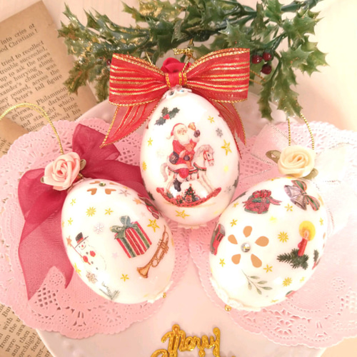 送料無料】クリスマス☆オーナメント＊エッグアート「creema限定